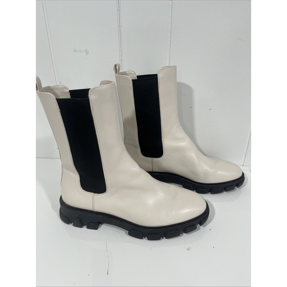 Michael Kors Cream and Black Chelsea Lace-Up Boots